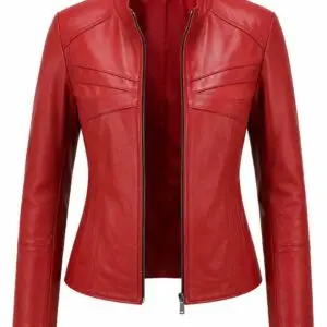 Womens Red slim Leather Jacket