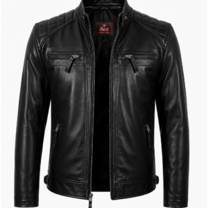 Mens cafe racer blacke leather jacket