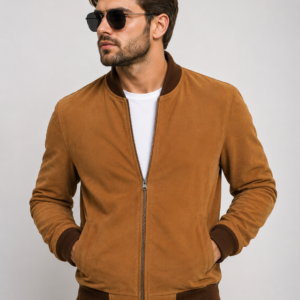 Men Brown Suede Bomber Leather Jacket - Premium Quality Suede Leather