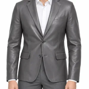 Notch Lapel Leather Blazer