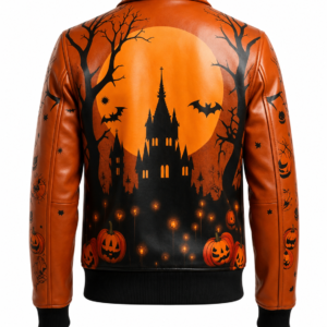 Halloween Haunted Castle Pumpkin Leather Jacket