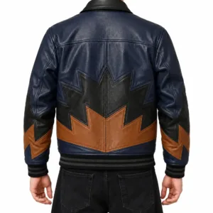Men’s Navy Blue Leather Jacket Back