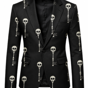 Skull Key Printed Black Blazer