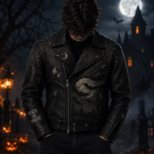 Trick or Threat Black Leather Jacket