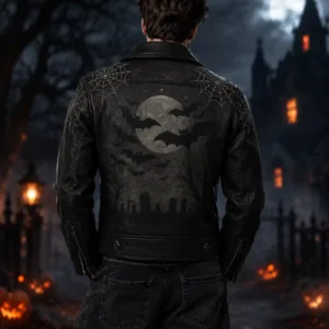 Trick or Threat Black Leather Jacket Back