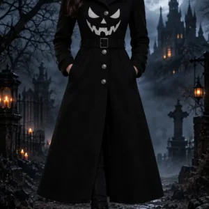 White Pumpkin Face Black Trench Coat
