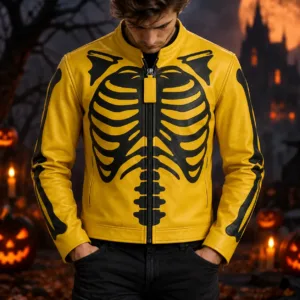 Black Bones Yellow Leather Jacket