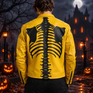 Black Bones Yellow Leather Jacket Back