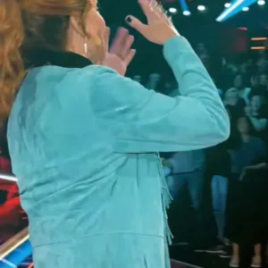 The Voice Reba McEntire Blue Fringe Coat Back