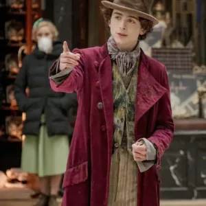 Willy Wonka Timothee Chalamet Maroon Coat